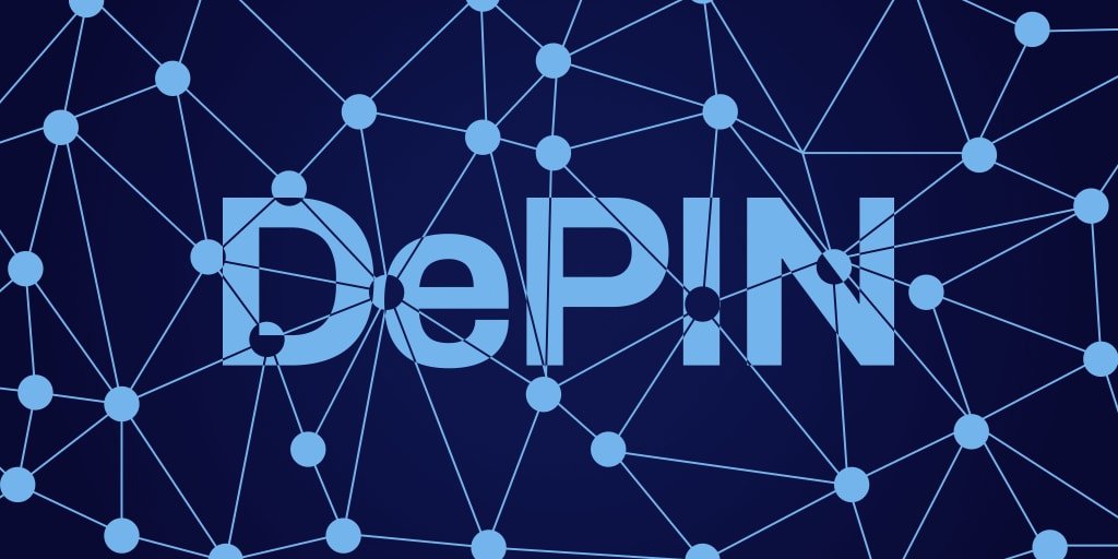Comprehensive infographic mapping the DePIN ecosystem across sectors like compute, wireless, storage, and energy, with key project logos.