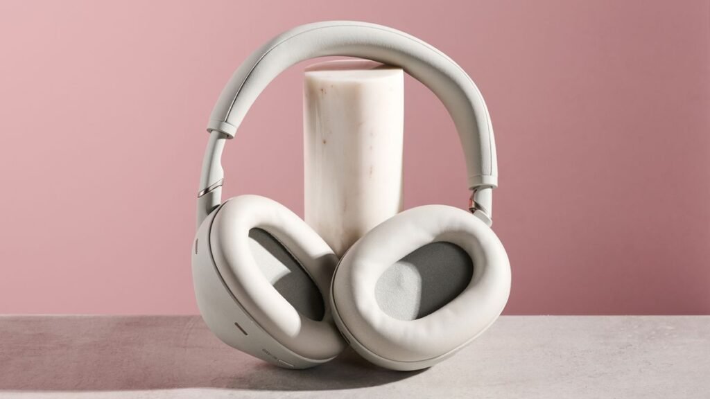 A detailed diagram showing the process of active noise cancellation, from external noise being captured by a microphone to the anti-noise wave being generated by the headphone's processor.