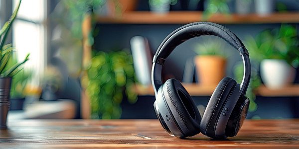 A detailed diagram showing the process of active noise cancellation, from external noise being captured by a microphone to the anti-noise wave being generated by the headphone's processor.