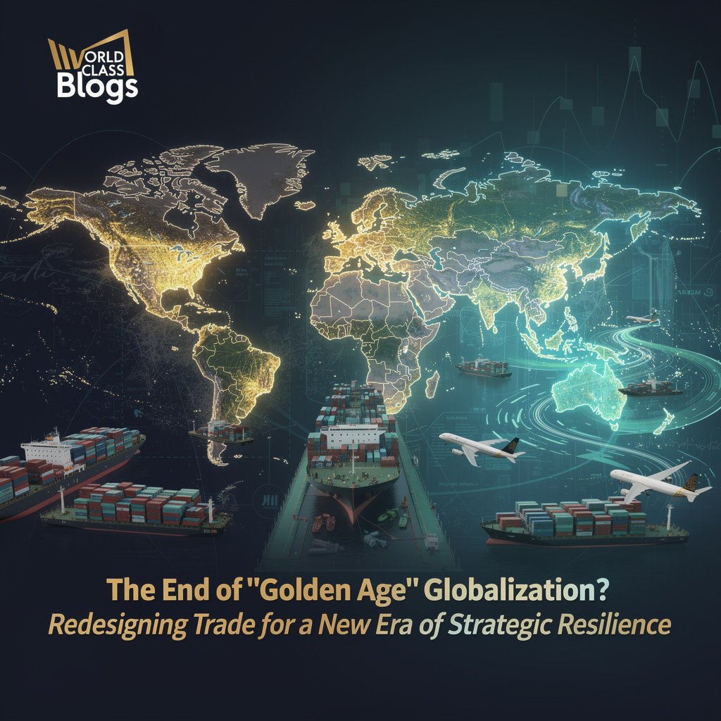 A two-panel infographic comparing the old model of globalized, efficiency-focused supply chains against the new model of regionalized, resilient, and secure trade networks.