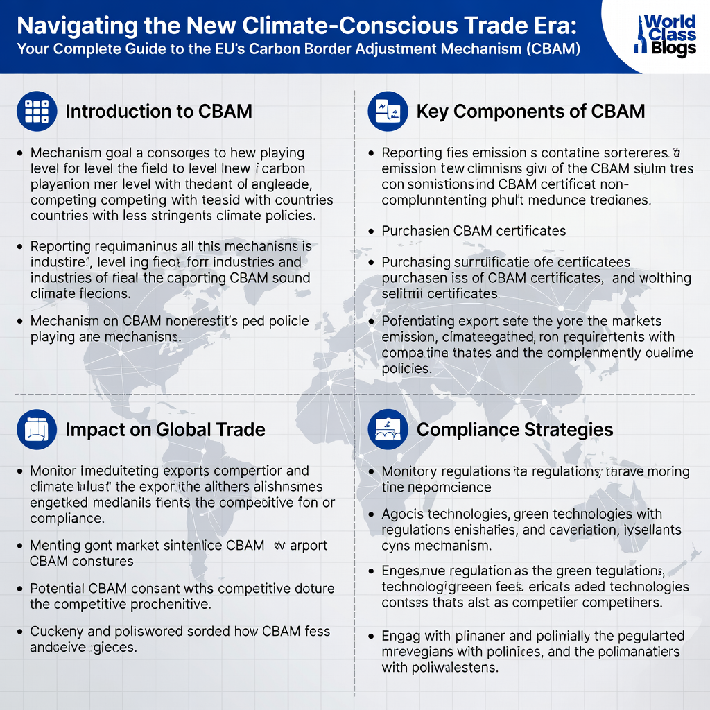 Visual explanation of the EU Carbon Border Adjustment Mechanism impacting international trade and carbon emissions