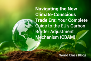 Chart showing CBAM timeline from transitional to definitive phase and list of initial sectors covered