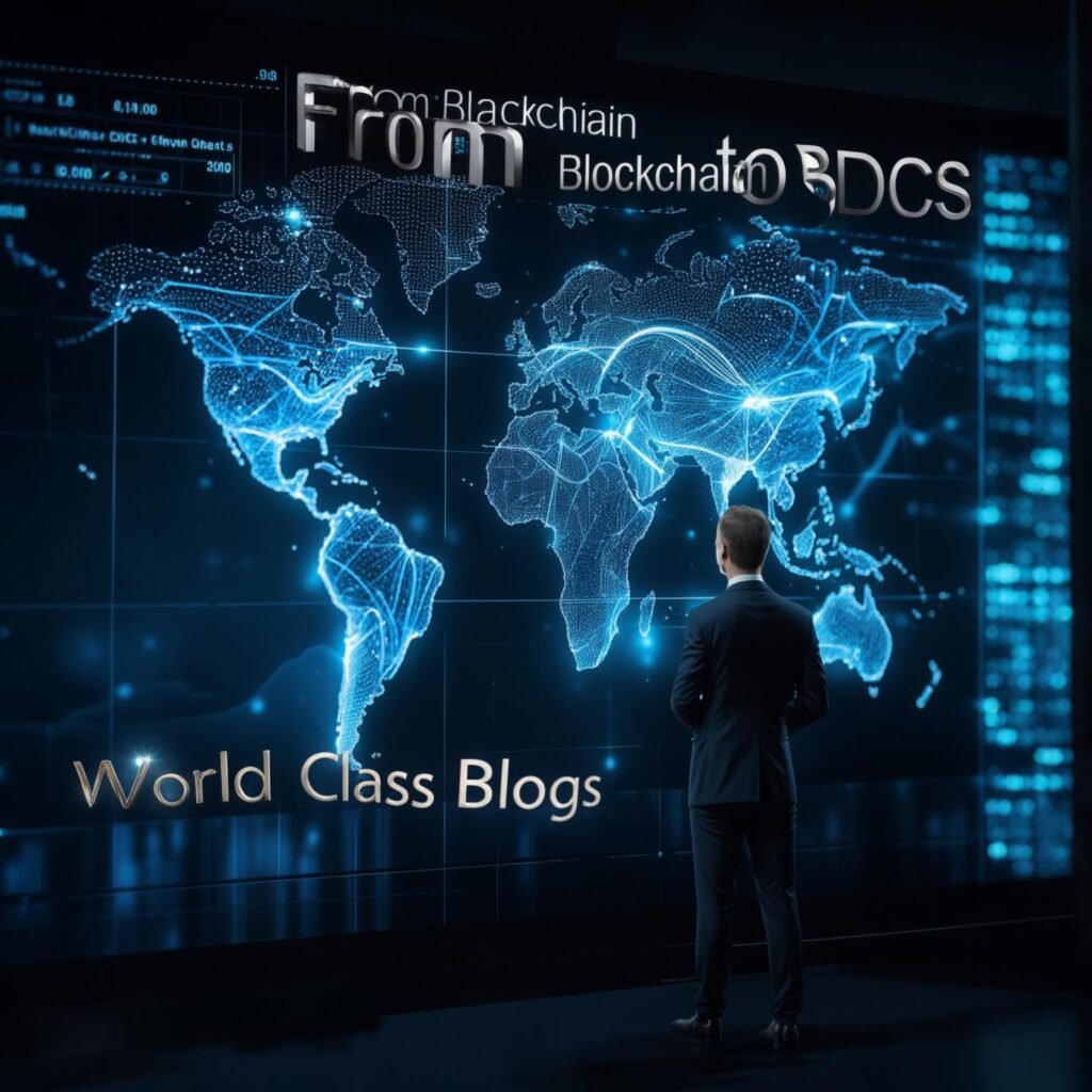 Comparison graphic showing complex legacy cross-border payment systems versus streamlined blockchain and CBDC-based settlement