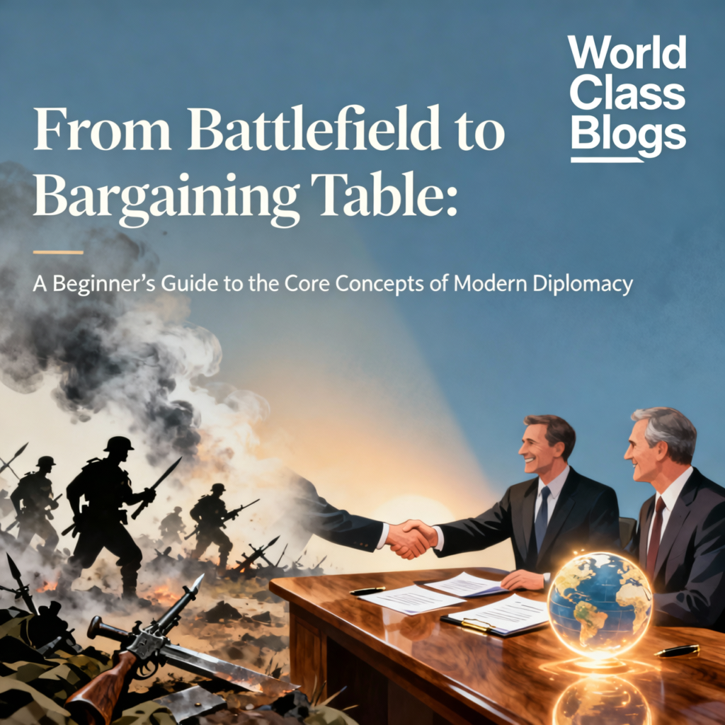 Quadrant chart analyzing core principles like sovereignty and reciprocity against common barriers like zero-sum mindset and misinformation in diplomatic practice.