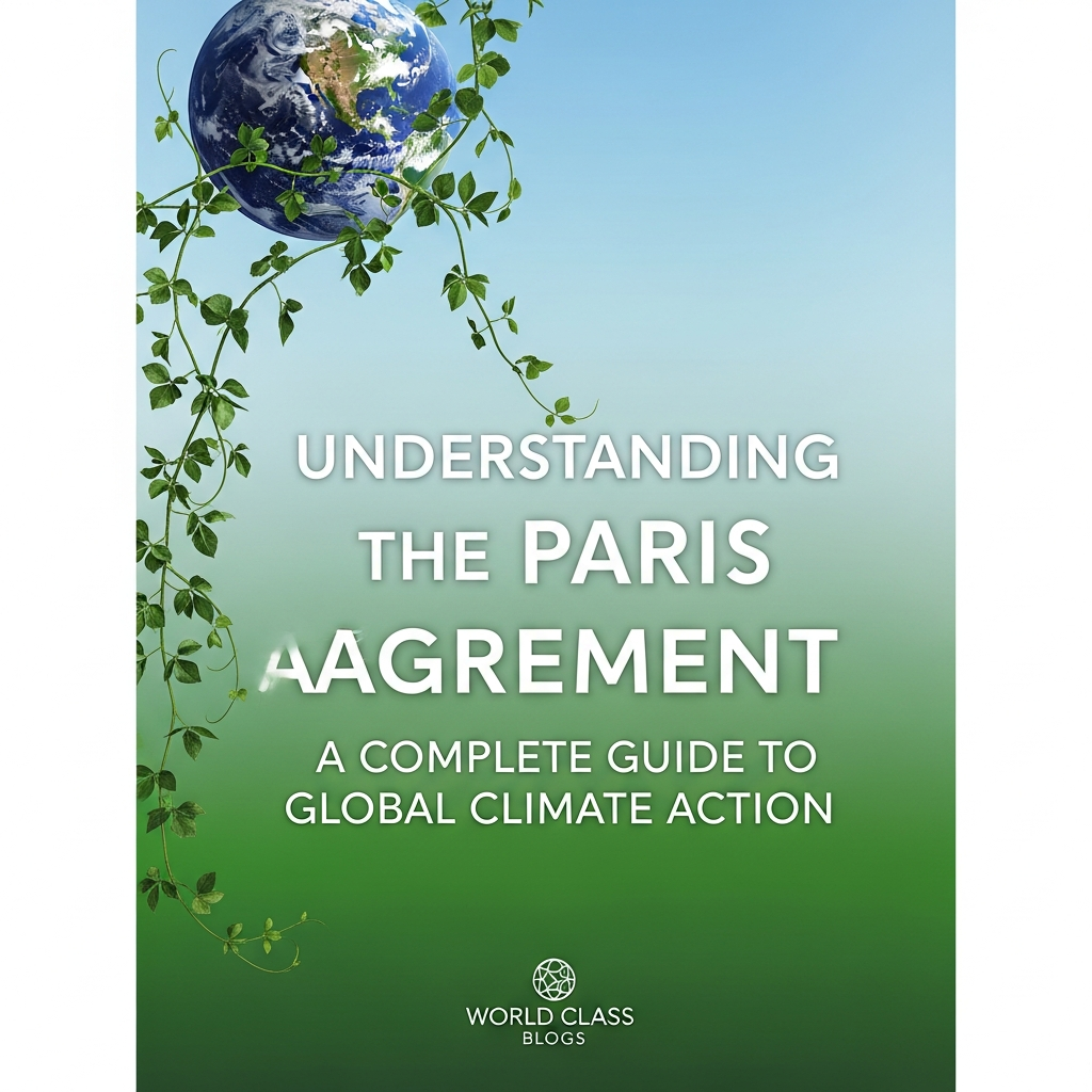 Infographic explaining Paris Agreement mechanisms including NDCs, Global Stocktake, and ratchet mechanism