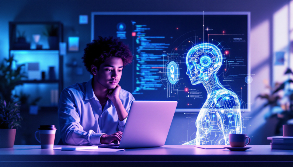 Visual diagram showing the complete workflow of AI-assisted development from planning to deployment