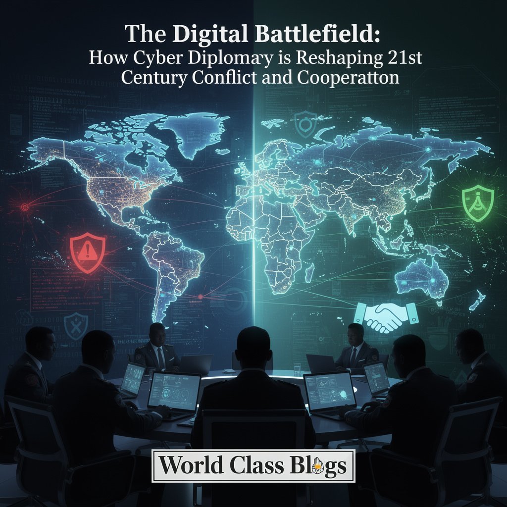 Timeline showing evolution of cyber diplomacy from 1990s to present with key events like Estonia attacks, Stuxnet, UN negotiations, and recent AI governance discussions