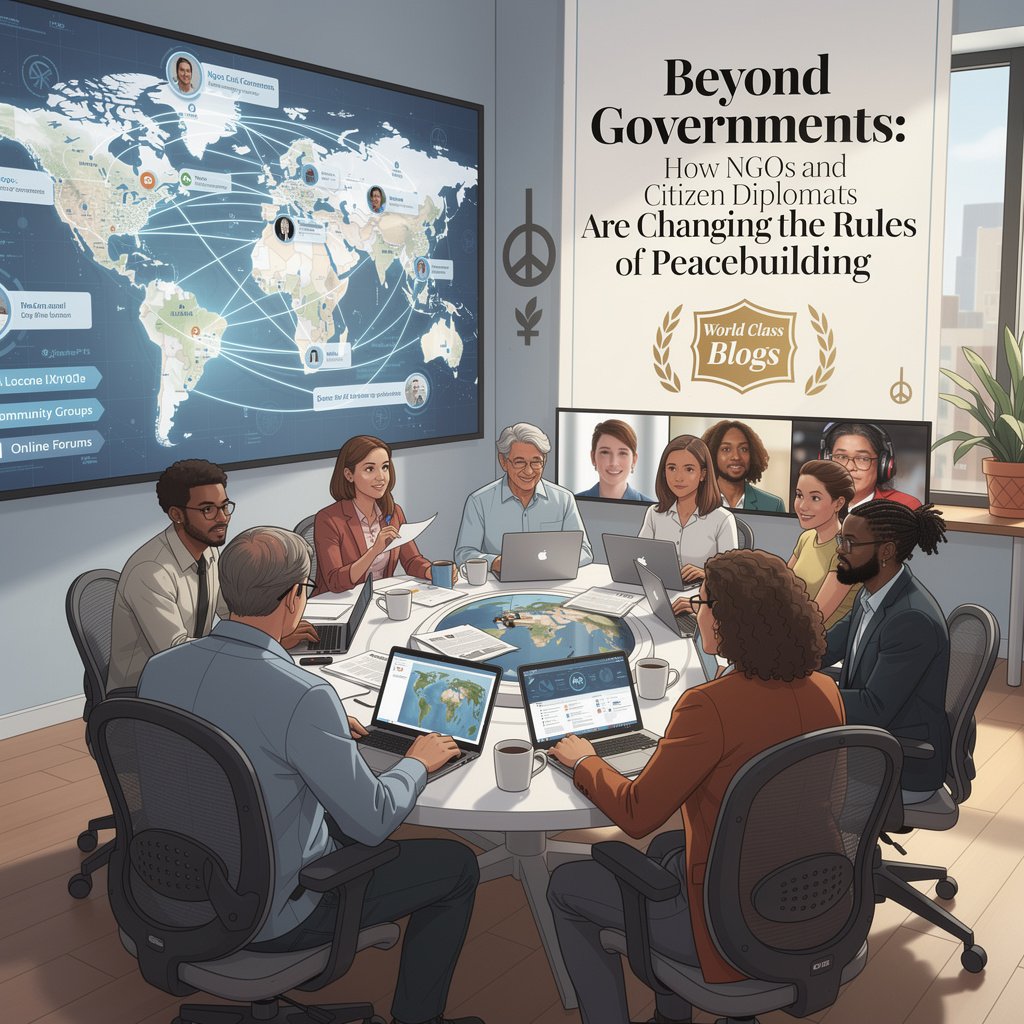 An infographic illustrating the three tracks of diplomacy: Track I (Government), Track II (Unofficial Experts/NGOs), and Track III (Grassroots/People-to-People), showing how they interact and support each other.