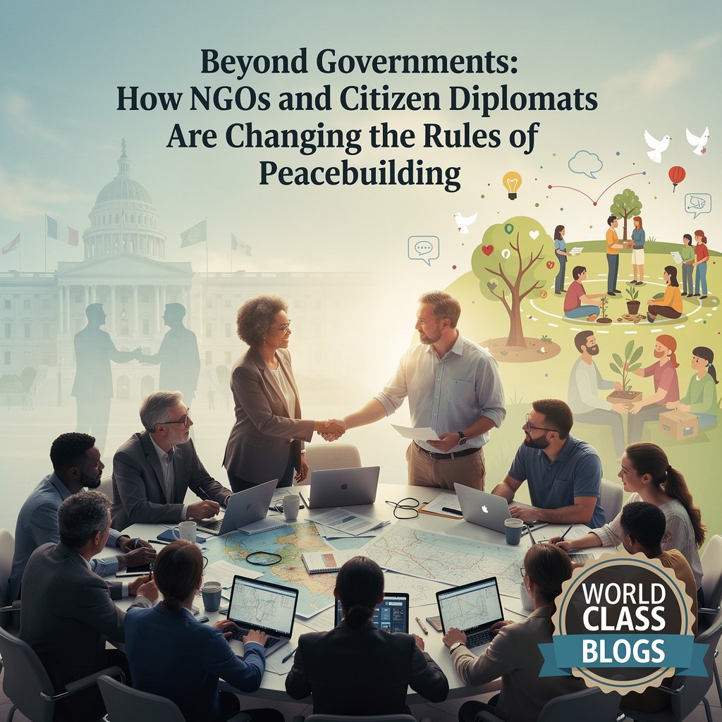 An infographic illustrating the three tracks of diplomacy: Track I (Government), Track II (Unofficial Experts/NGOs), and Track III (Grassroots/People-to-People), showing how they interact and support each other.