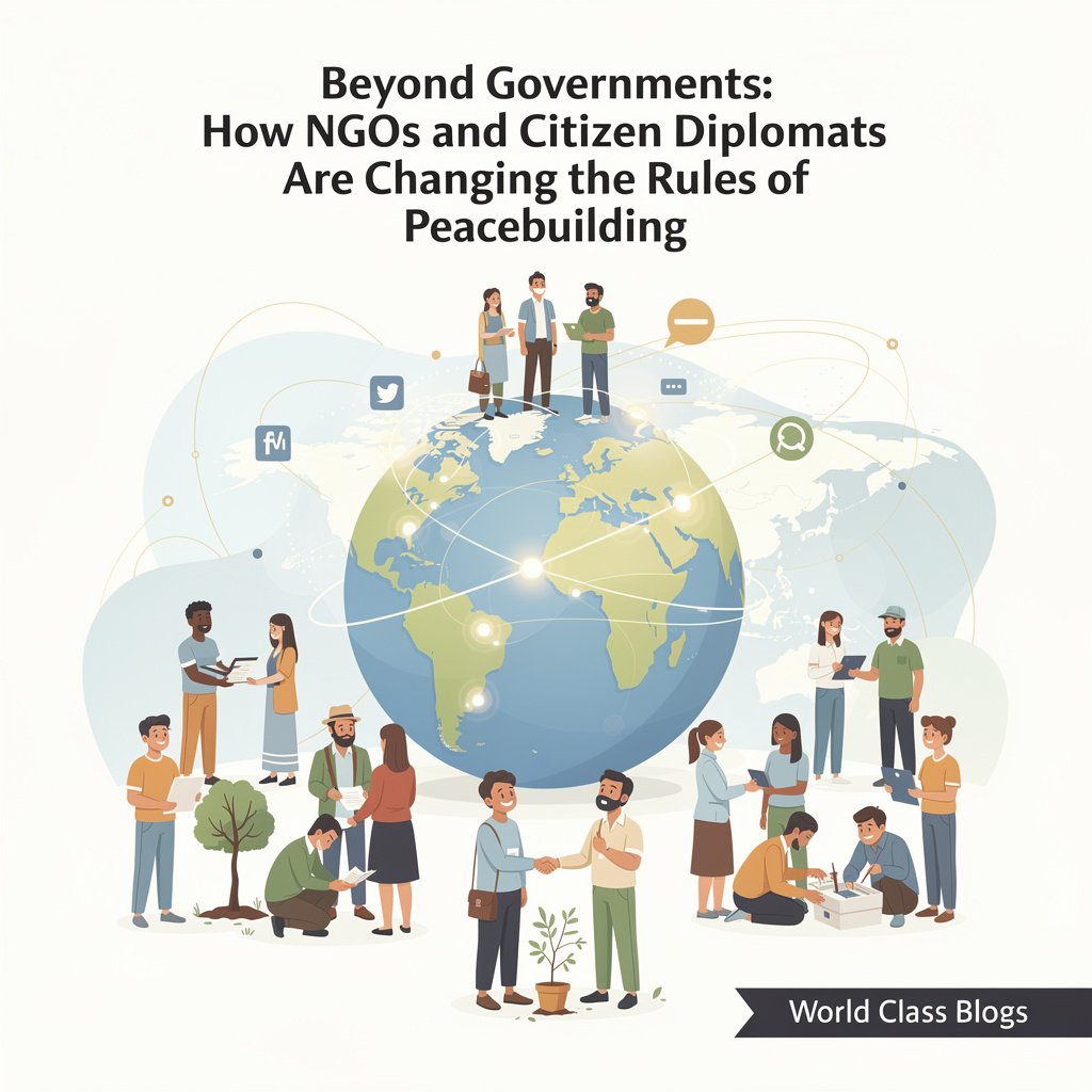 An infographic illustrating the three tracks of diplomacy: Track I (Government), Track II (Unofficial Experts/NGOs), and Track III (Grassroots/People-to-People), showing how they interact and support each other.