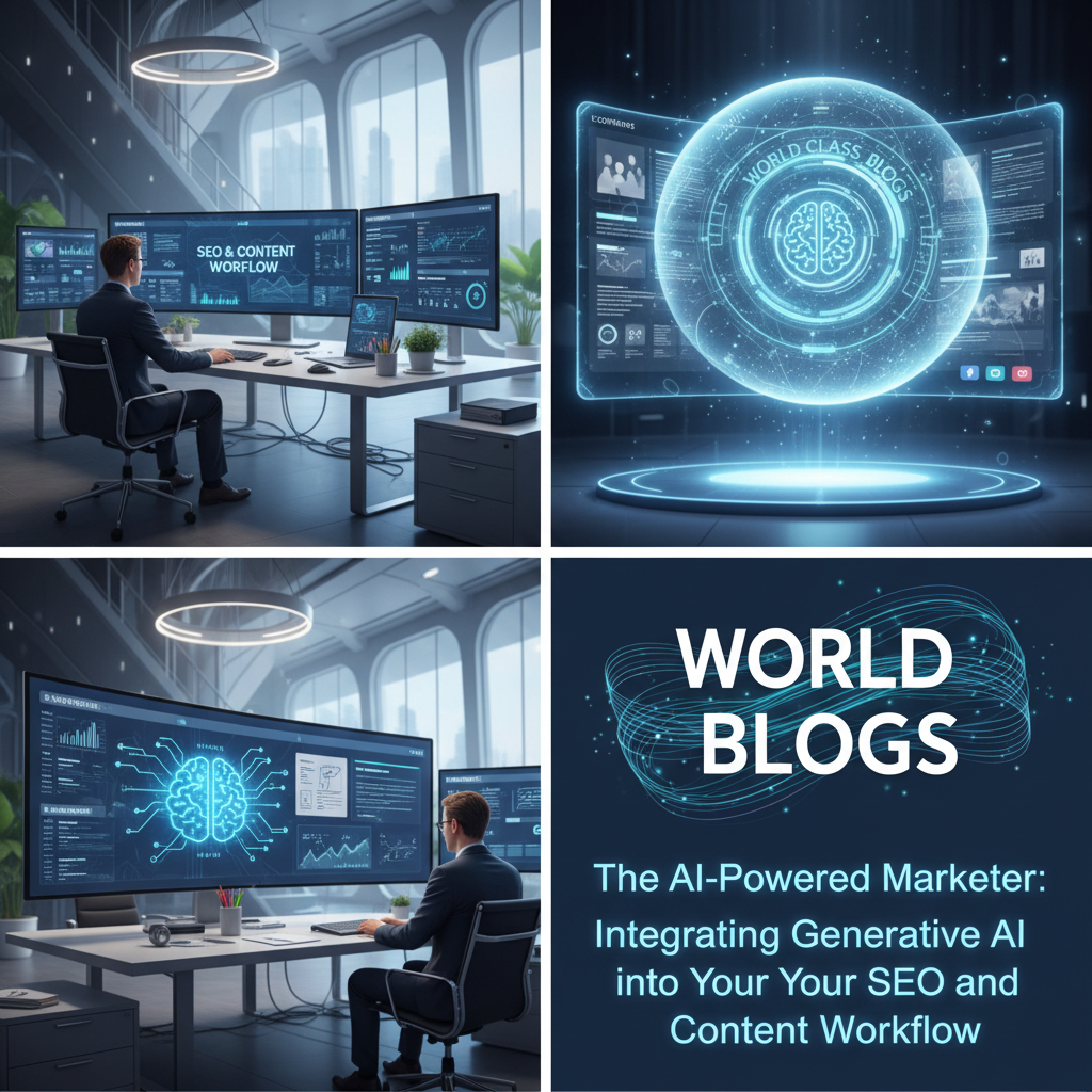 An infographic showing a circular workflow: Human Strategy -> AI Research -> AI Drafting -> Human Editing -> AI Optimization -> Human Publishing/Analysis, illustrating the continuous human-in-the-loop process.