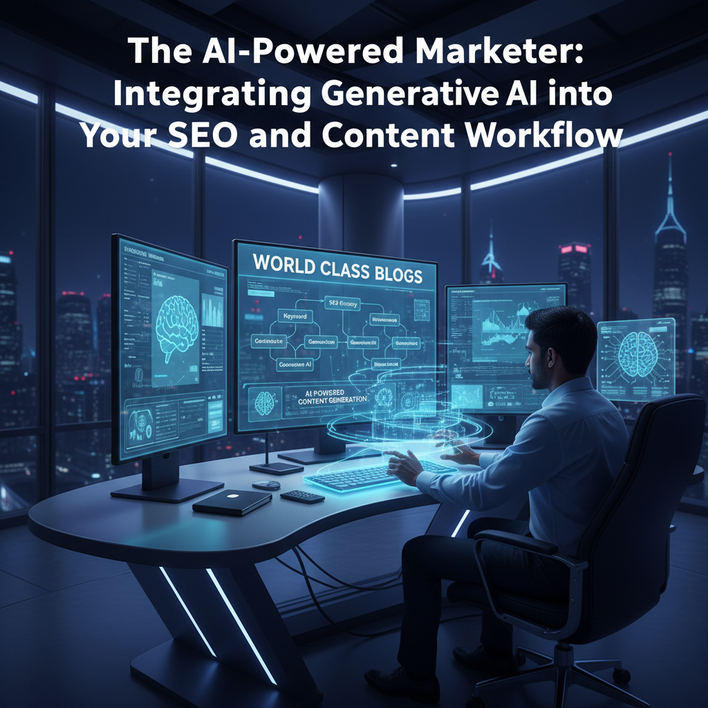 An infographic showing a circular workflow: Human Strategy -> AI Research -> AI Drafting -> Human Editing -> AI Optimization -> Human Publishing/Analysis, illustrating the continuous human-in-the-loop process.