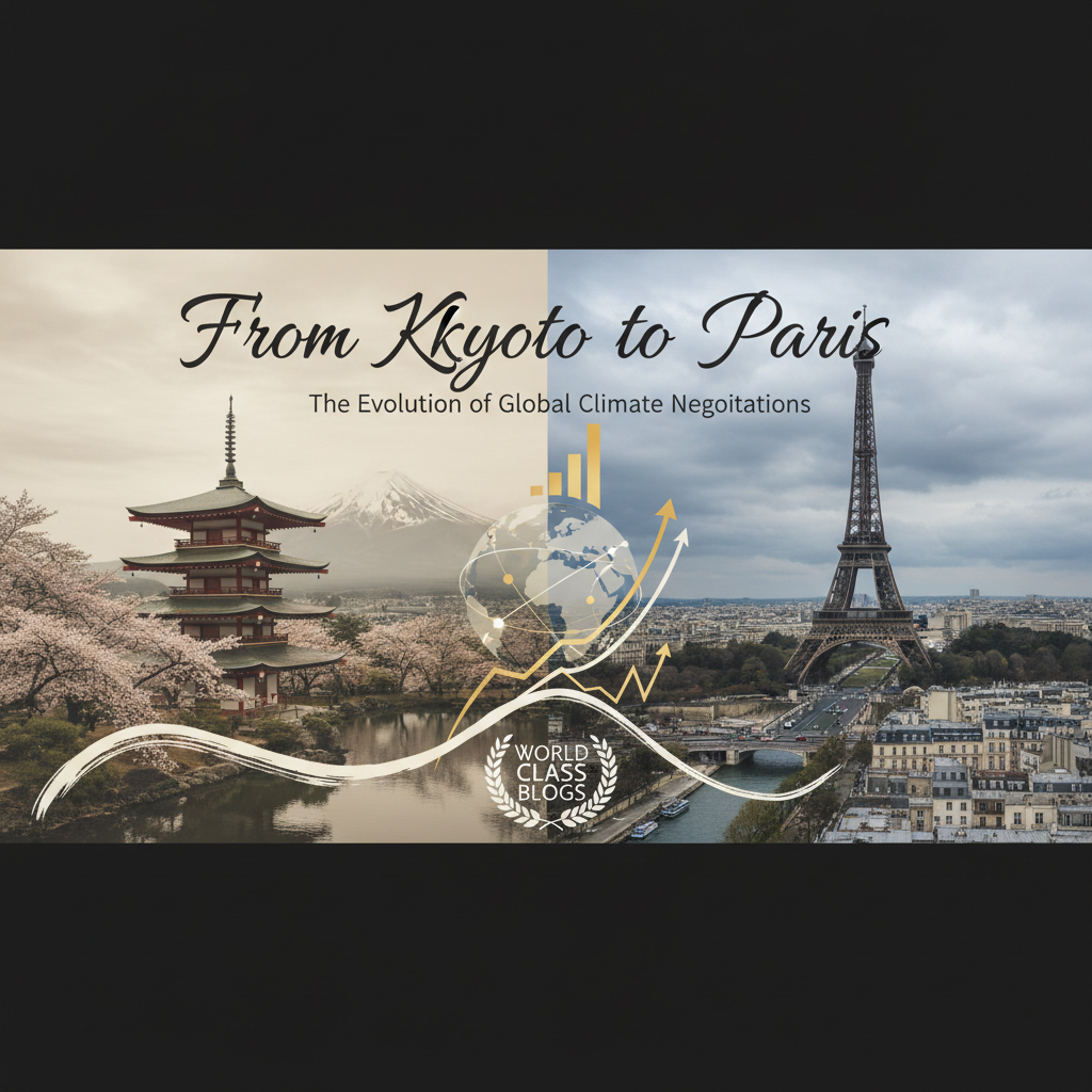 Timeline showing key milestones in international climate negotiations from 1972 to 2025