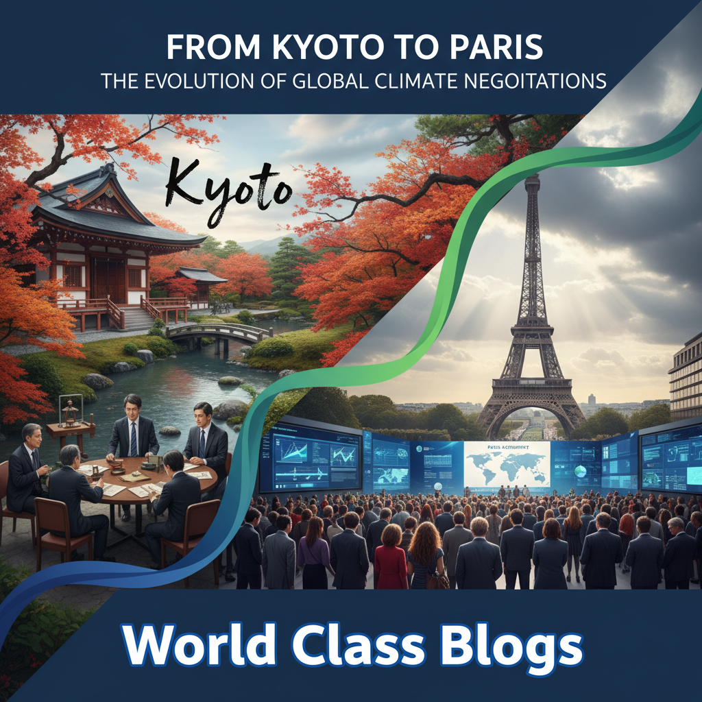 Timeline showing key milestones in international climate negotiations from 1972 to 2025