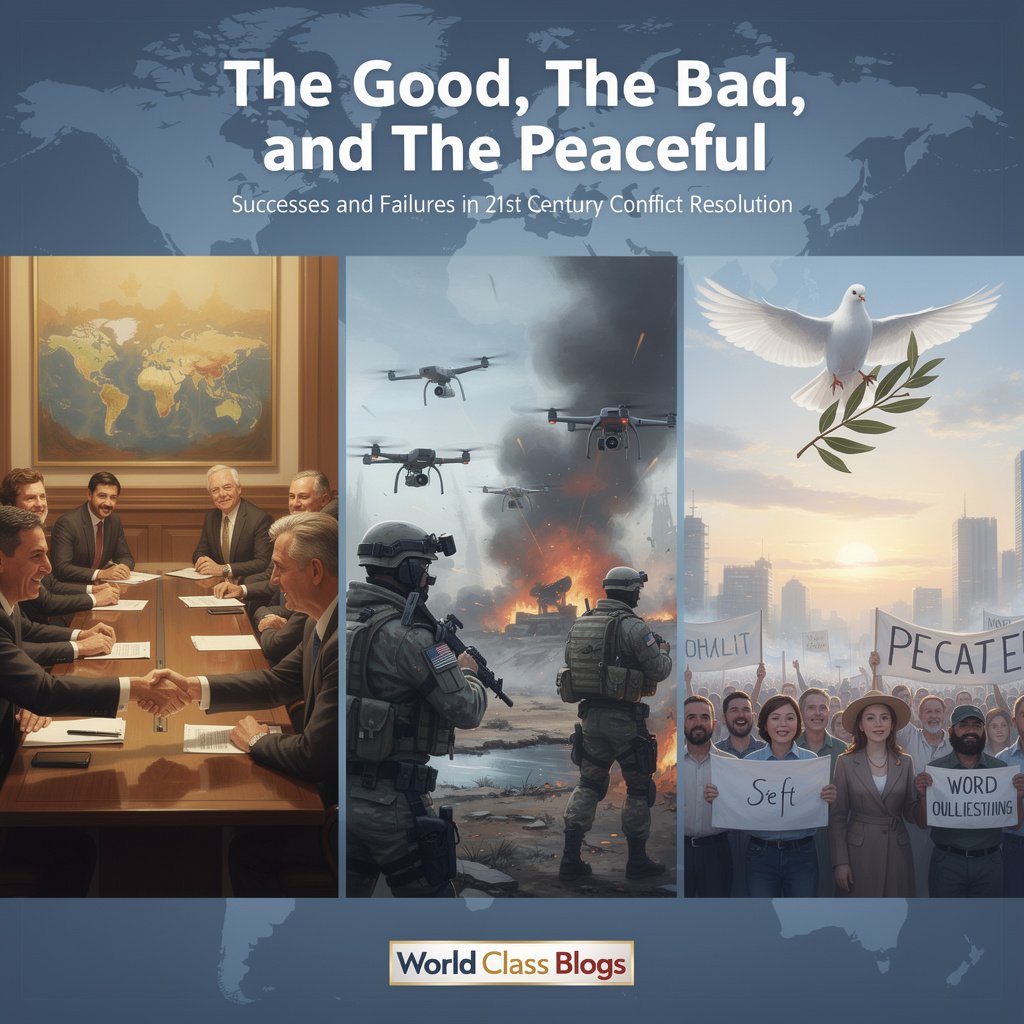A four-quadrant chart plotting major peace agreements based on the robustness of their negotiation process and the supportiveness of their implementation context, with cases like Colombia and Northern Ireland in the positive quadrant and Syria and Rwanda in the negative.
