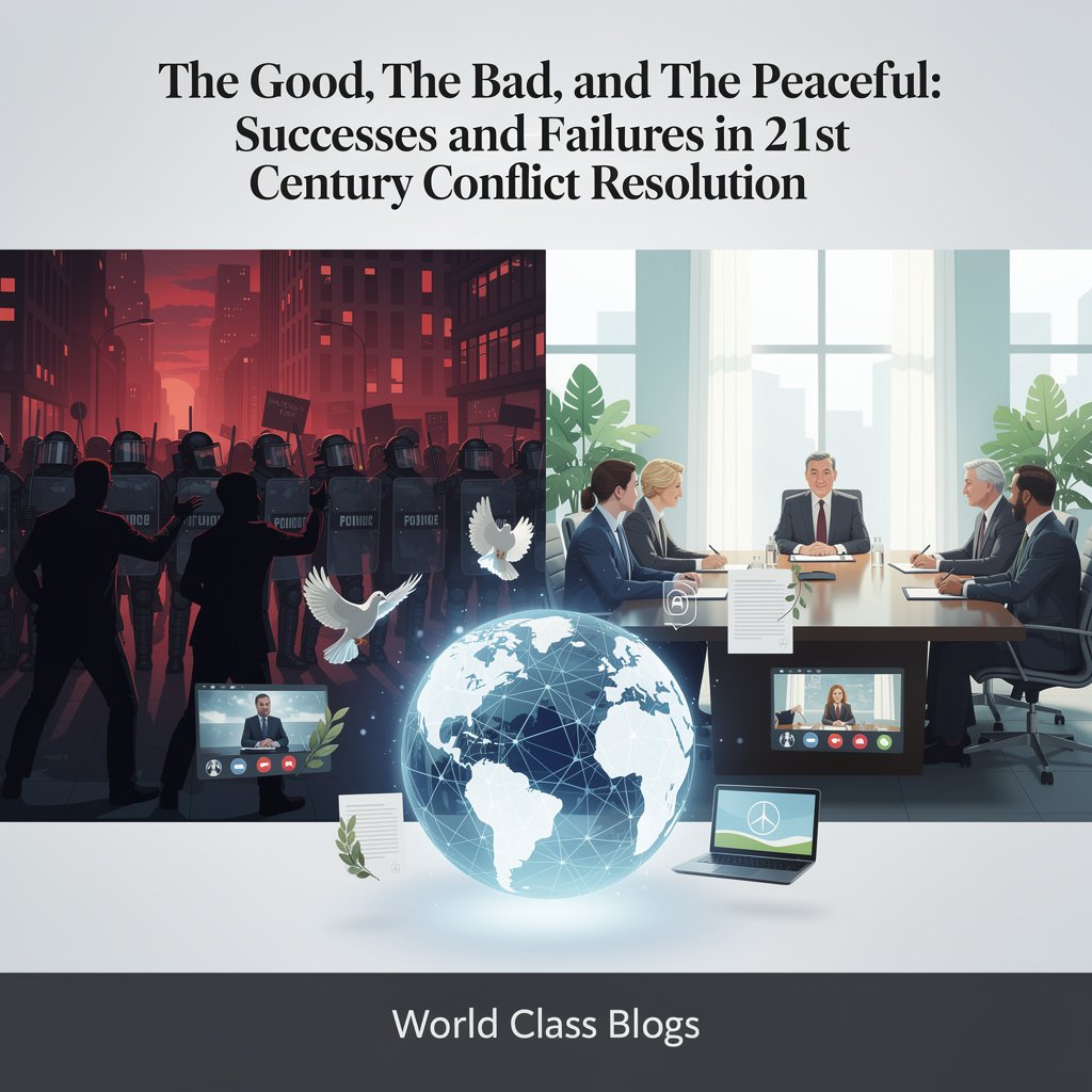 A four-quadrant chart plotting major peace agreements based on the robustness of their negotiation process and the supportiveness of their implementation context, with cases like Colombia and Northern Ireland in the positive quadrant and Syria and Rwanda in the negative.