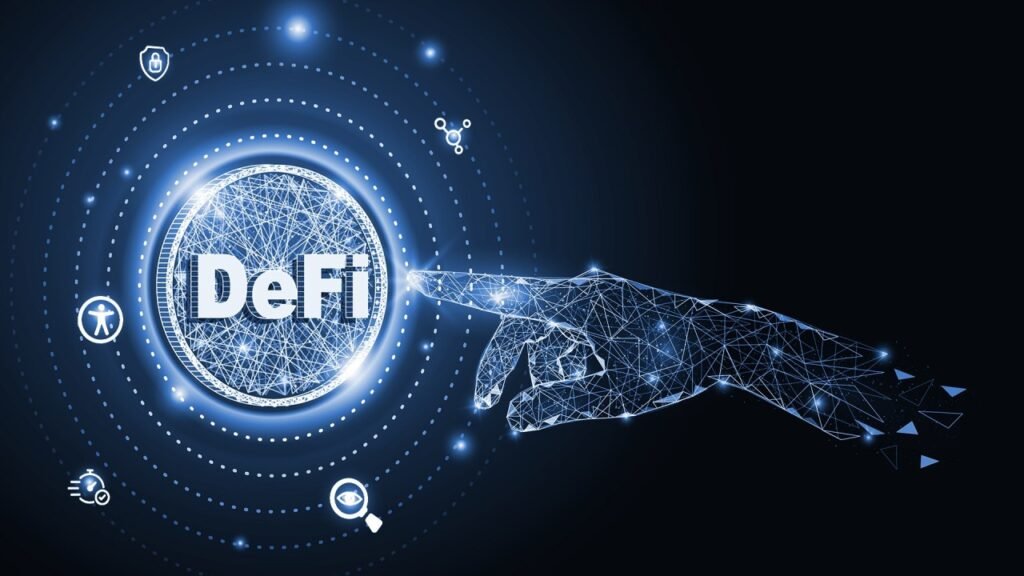 Visual ecosystem map showing DeFi protocols, traditional finance connections, and blockchain infrastructure layers