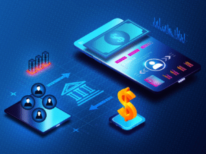 Visual ecosystem map showing how embedded finance connects non-financial businesses with banking infrastructure through APIs