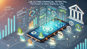 Visual diagram showing how open banking APIs connect traditional banks with fintech apps and financial services