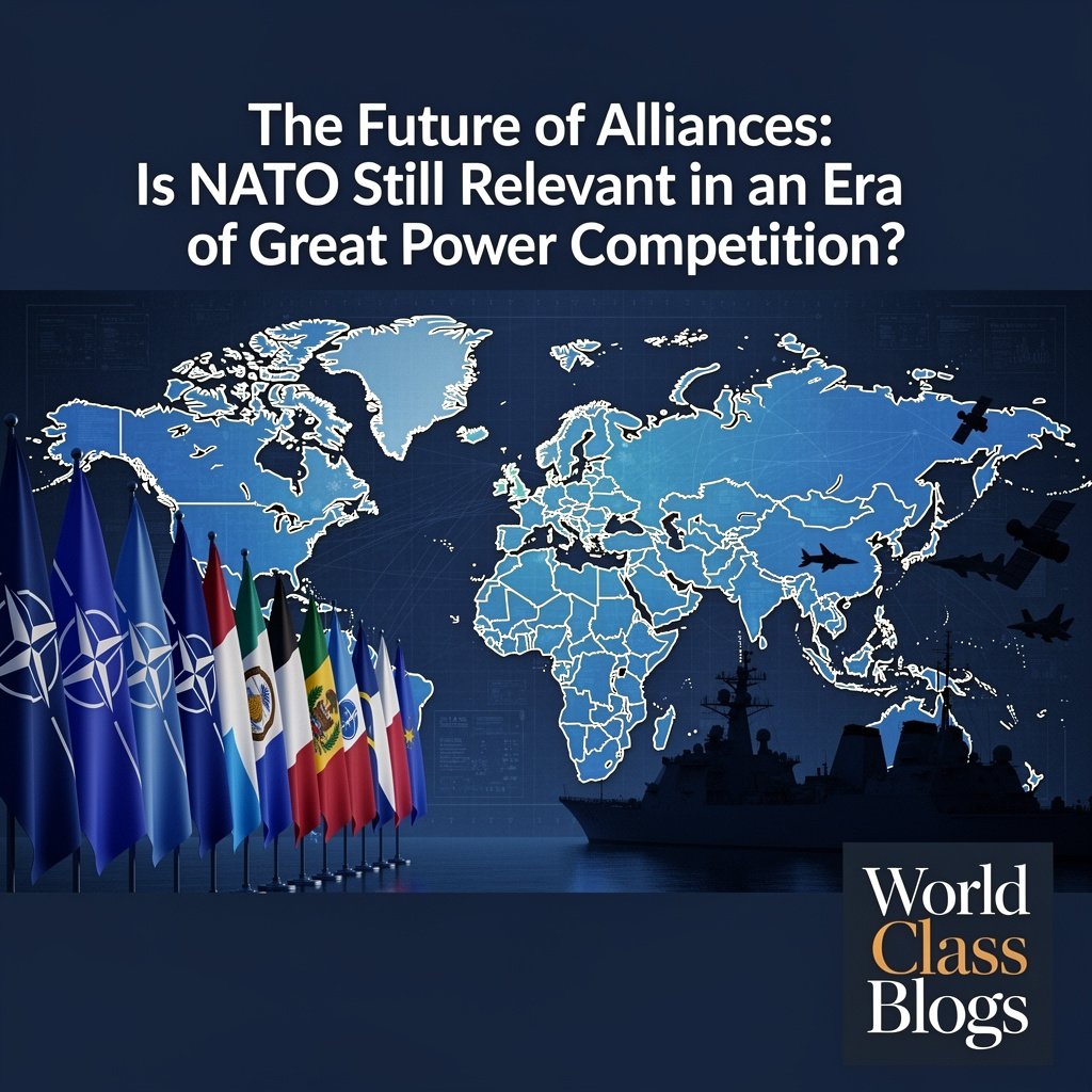 An organizational flowchart showing the North Atlantic Council (Political) directing the Military Committee, which commands Allied Command Operations (SHAPE) for missions and Allied Command Transformation for future capabilities.