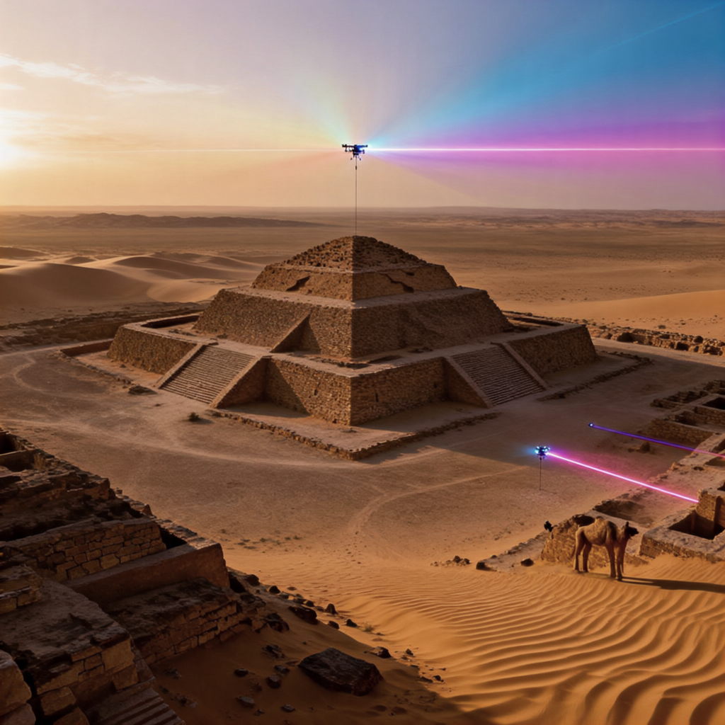 Side-by-side comparison of a dense Guatemalan rainforest photograph and a LiDAR digital terrain model revealing hidden pyramids and plazas underneath.