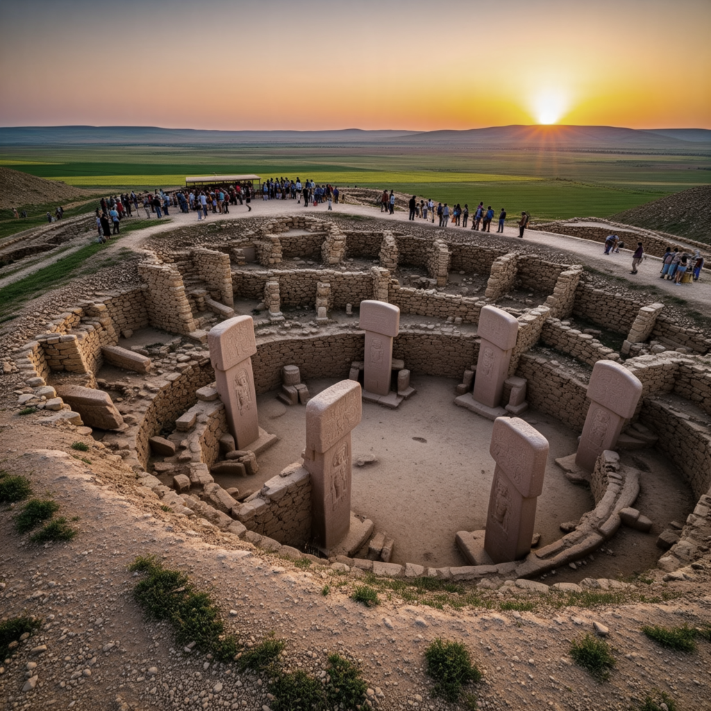 Timeline comparing the traditional Neolithic sequence with the new Göbekli Tepe model, showing how monument building predates agriculture.