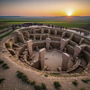 Timeline comparing the traditional Neolithic sequence with the new Göbekli Tepe model, showing how monument building predates agriculture.