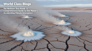 Pie chart and icons showing global anthropogenic methane sources: agriculture 40%, fossil fuels 35%, waste 20%, other 5%.