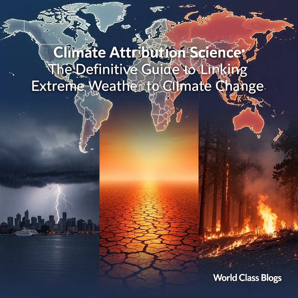 Flowchart showing the steps of extreme event attribution: define event, gather data, run climate models (factual vs. counterfactual), analyze statistics, communicate results.