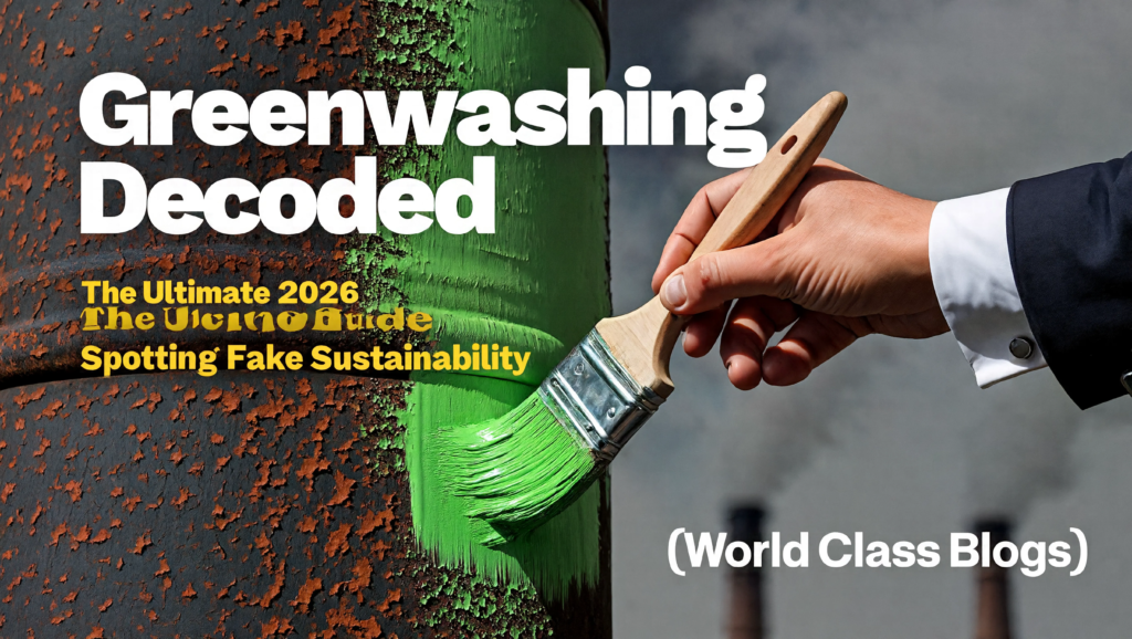 Greenwashing Decoded: The Ultimate 2026 Guide to Spotting Fake Sustainability, Incorporate (World Class Blogs) in the picture please as it is our logo words