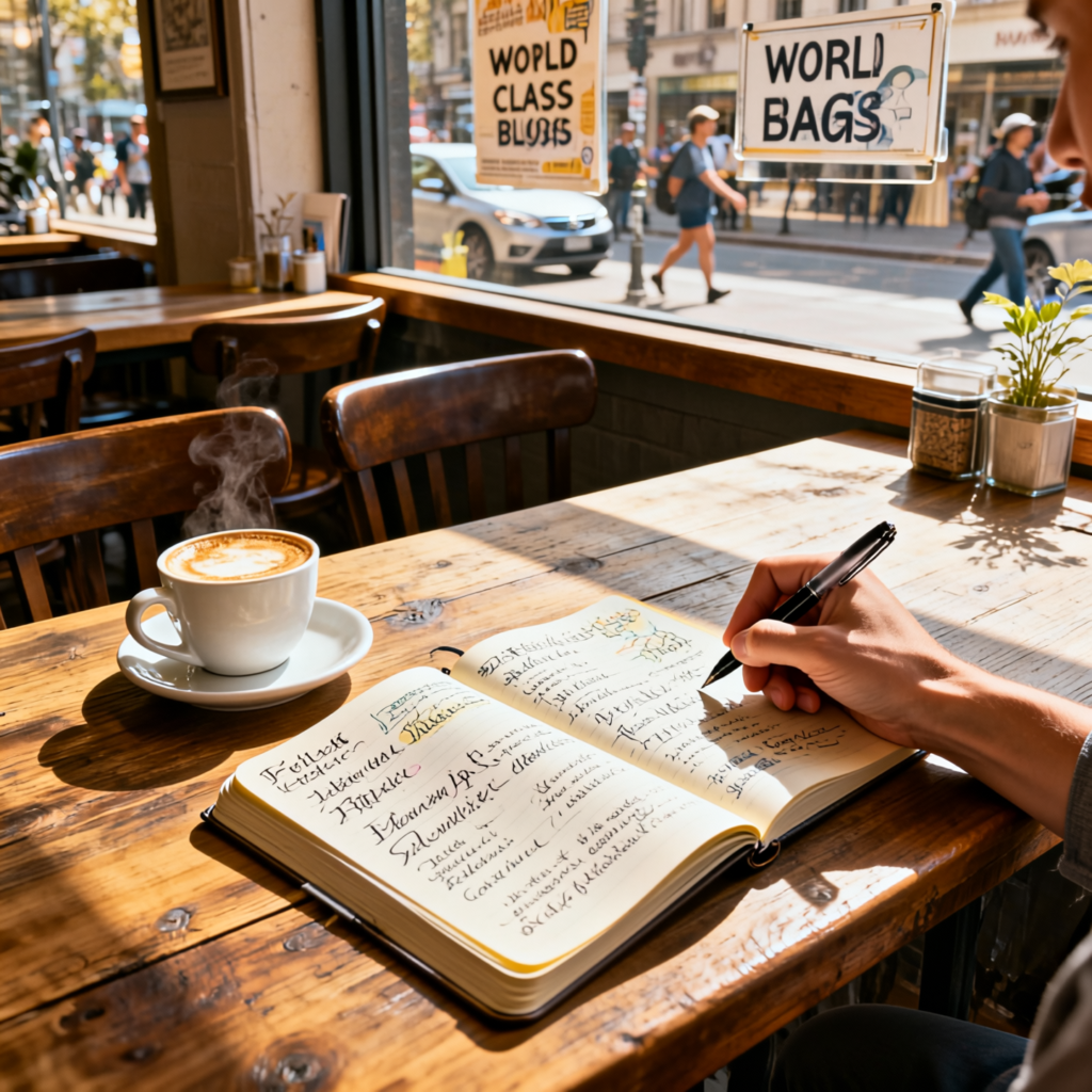 Four-panel infographic showing types of travel journals: The Log, The Sensory Record, The Reflective Mirror, and The Creative Fusion.