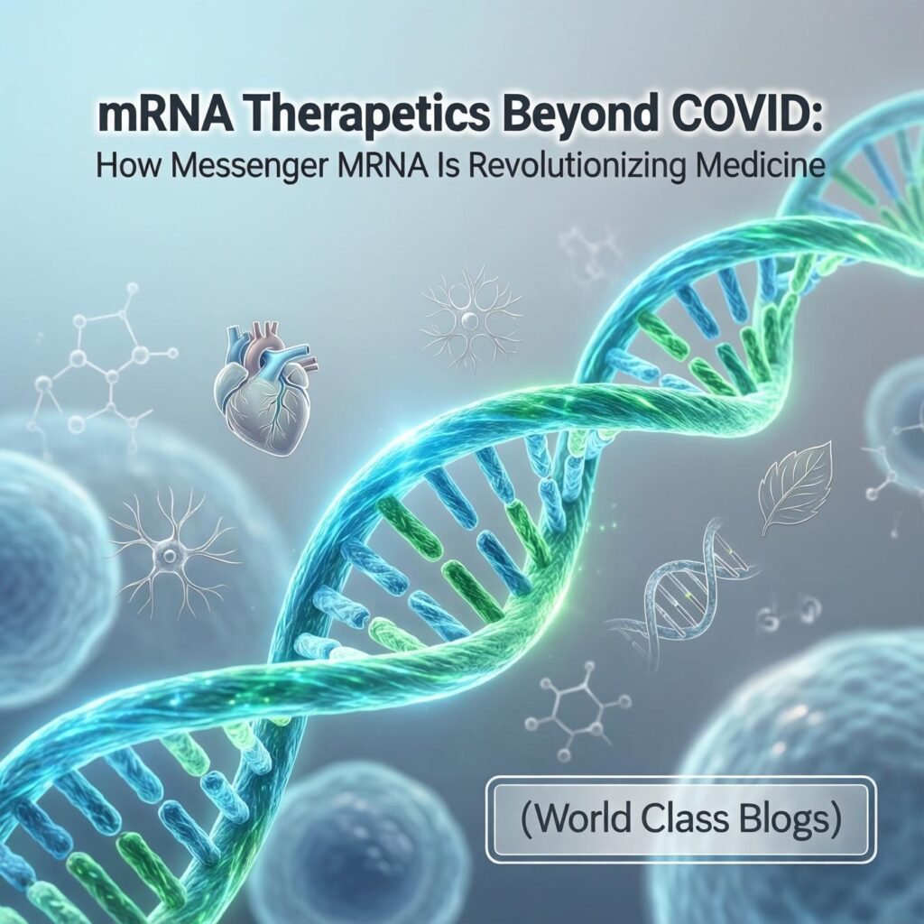 Bubble chart showing major mRNA therapeutic applications including infectious disease vaccines, cancer immunotherapy, rare diseases, protein replacement, and gene editing