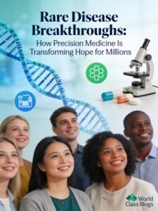 Infographic showing the scale of rare diseases: 7,000-10,000 conditions, 300-400 million patients worldwide, 90% without approved treatments, average 4-8 year diagnostic odyssey