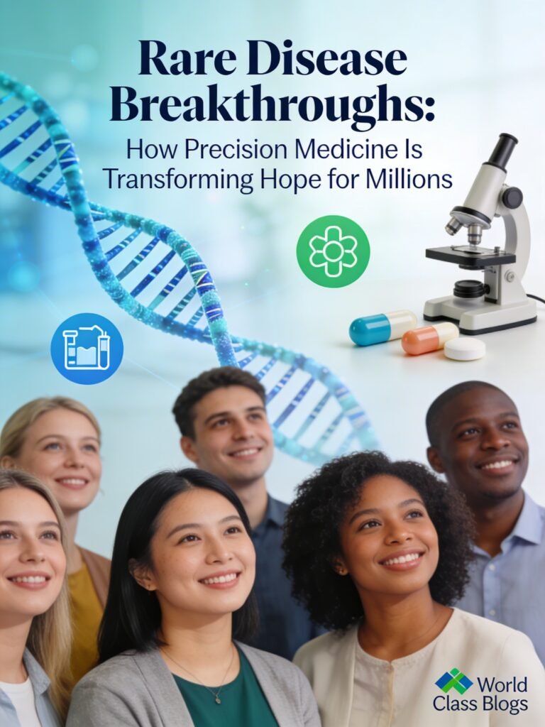 Infographic showing the scale of rare diseases: 7,000-10,000 conditions, 300-400 million patients worldwide, 90% without approved treatments, average 4-8 year diagnostic odyssey