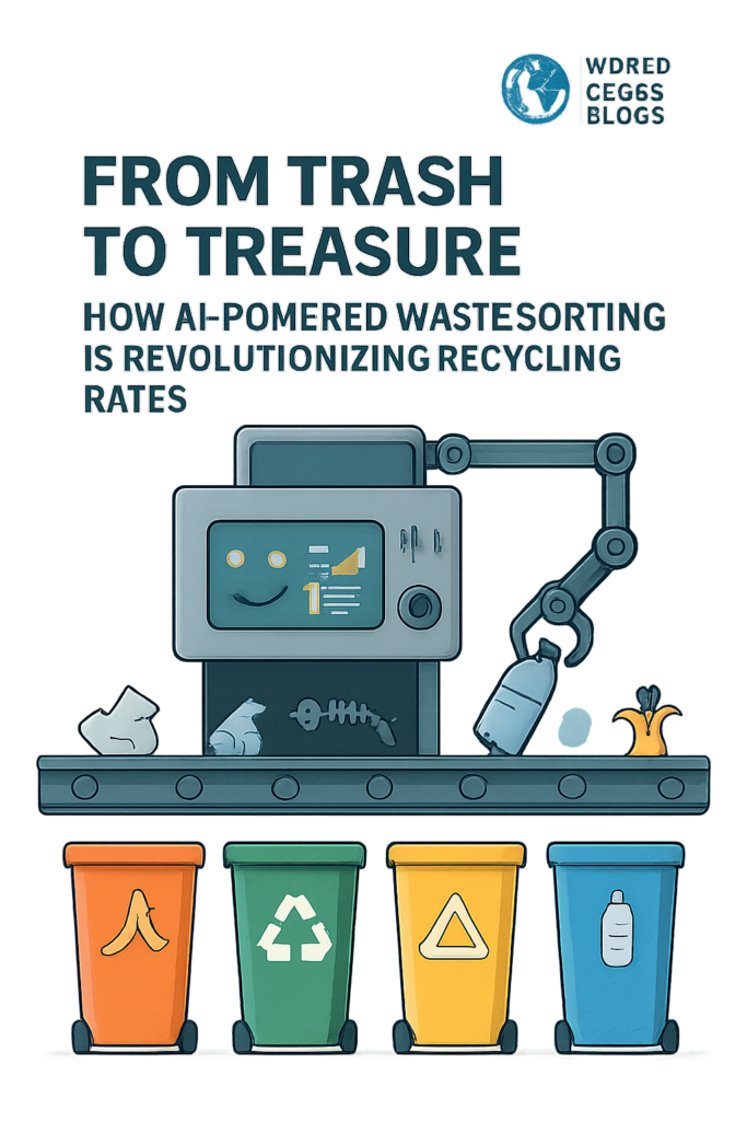 tep-by-step diagram showing AI waste sorting from inbound material to robotic picking to clean bales, with contamination rates labeled at each stage