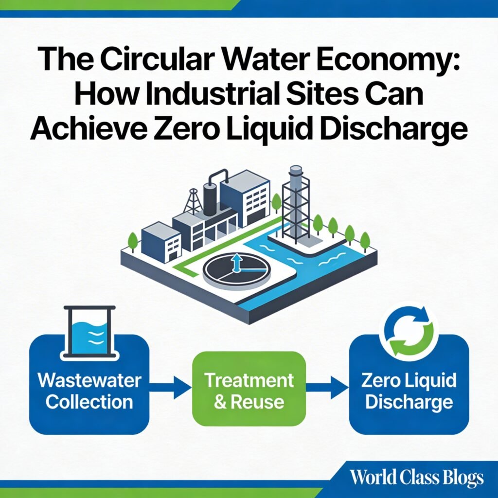 Step-by-step diagram showing Zero Liquid Discharge process from industrial wastewater intake through reverse osmosis, MVR evaporator, crystallizer, and final water return loop with solids byproduct