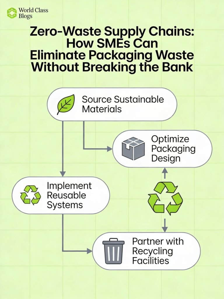 Pyramid diagram showing the four levels of zero-waste packaging strategy: Eliminate (top, largest), Reuse, Recycle, Compost (bottom, smallest)
