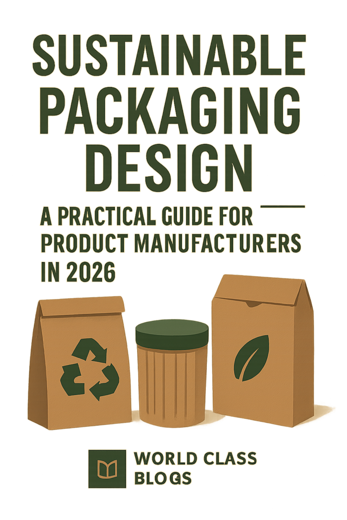 Pyramid diagram showing the sustainable packaging hierarchy: Eliminate (top, largest), Reduce, Reuse, Recycle, Compost (bottom, smallest), with "Biodegradable" crossed out