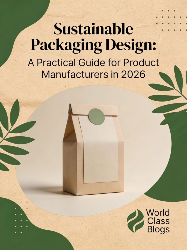 Pyramid diagram showing the sustainable packaging hierarchy: Eliminate (top, largest), Reduce, Reuse, Recycle, Compost (bottom, smallest), with "Biodegradable" crossed out