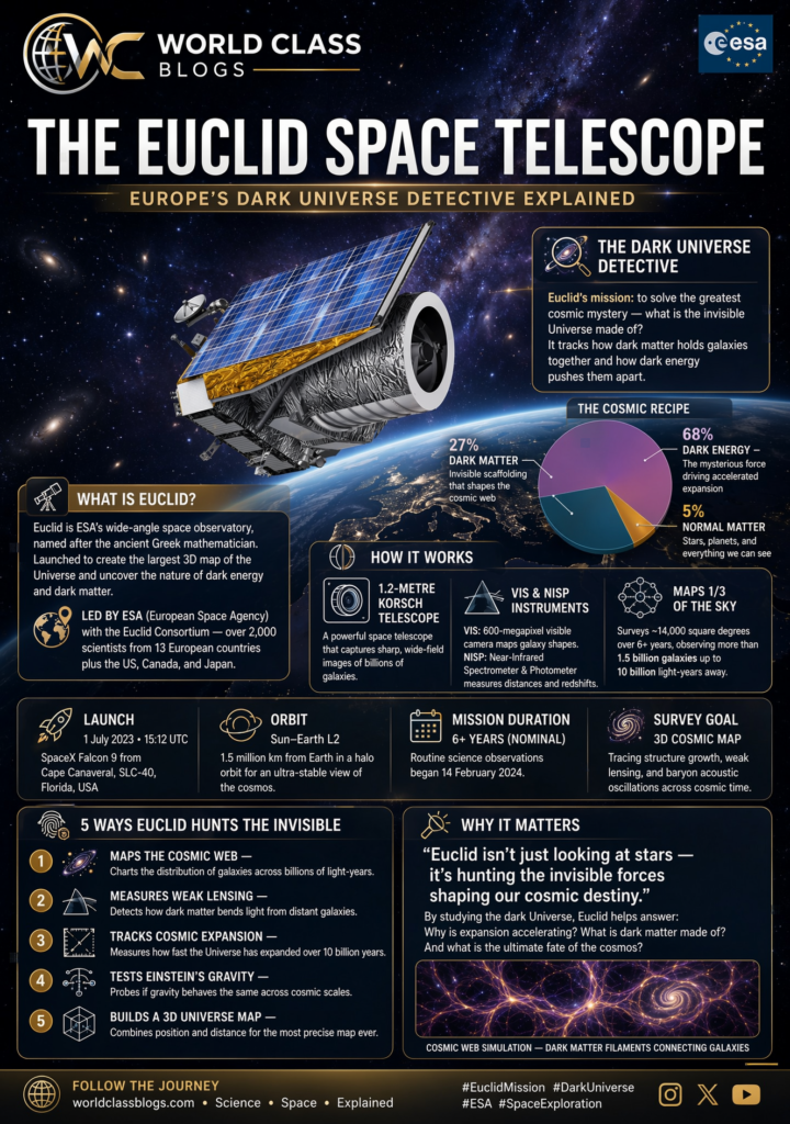Artist's concept of ESA's Euclid space telescope with its visible and near-infrared instruments, designed to map dark matter and dark energy