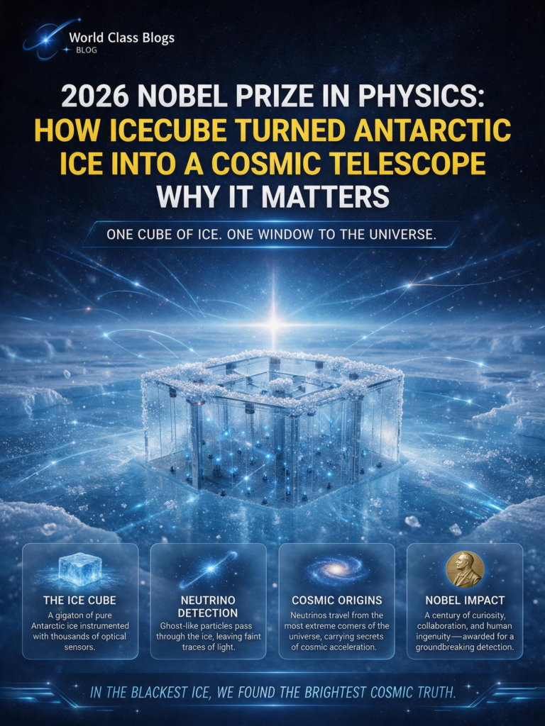 Illustration of an IceCube string of digital optical modules being lowered into a hot-water-drilled hole in Antarctic ice.