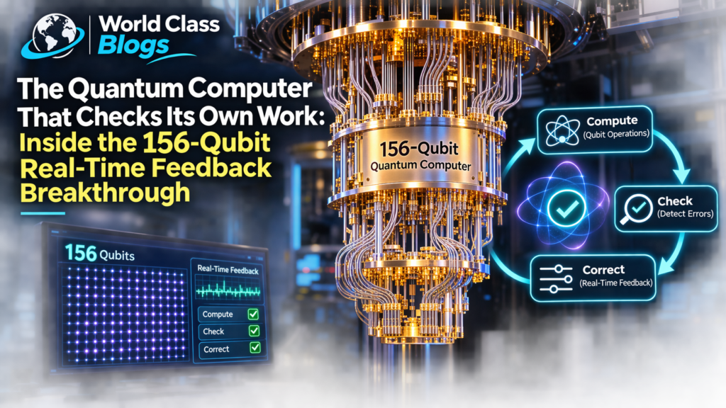 Photograph or illustration of IBM’s 156-qubit Heron superconducting quantum processor, with a highlighted chain of 100 qubits.