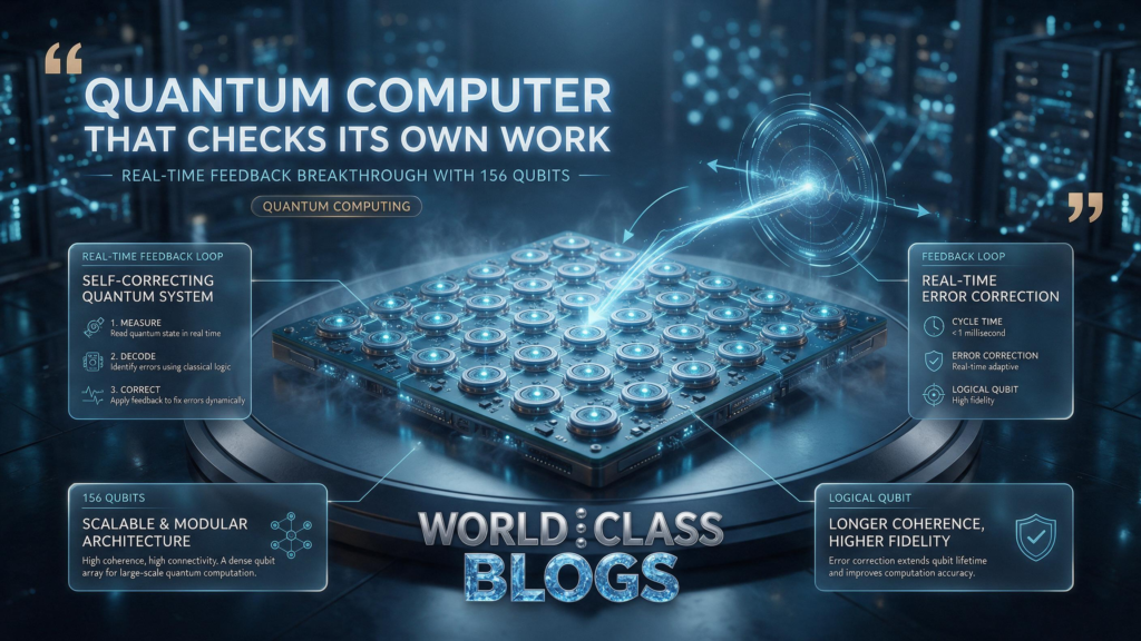 Photograph or illustration of IBM’s 156-qubit Heron superconducting quantum processor, with a highlighted chain of 100 qubits.